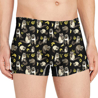 Raccoon And Banana Pattern Print Men's Boxer Briefs