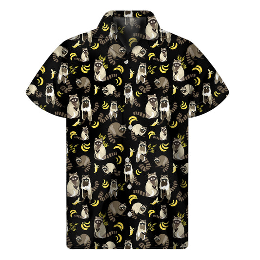 Raccoon And Banana Pattern Print Men's Short Sleeve Shirt