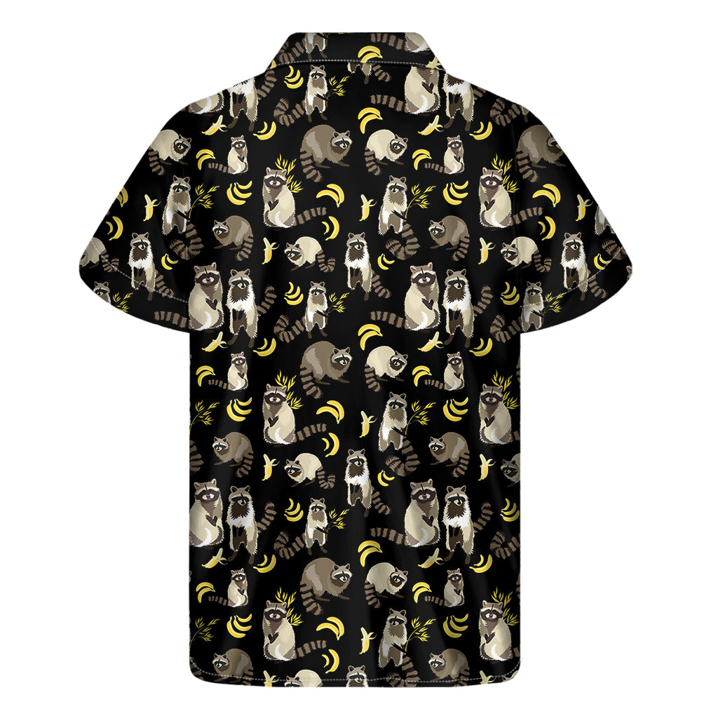 Raccoon And Banana Pattern Print Men's Short Sleeve Shirt