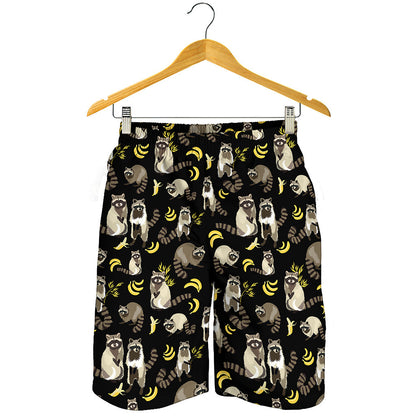 Raccoon And Banana Pattern Print Men's Shorts