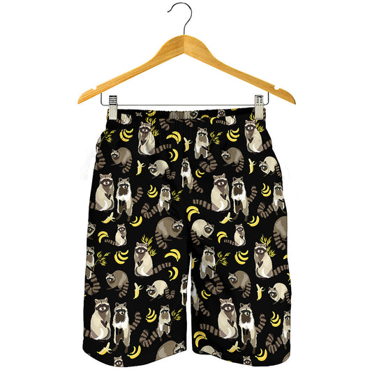 Raccoon And Banana Pattern Print Men's Shorts
