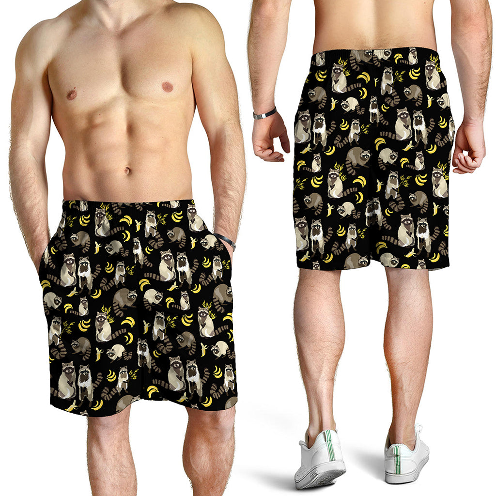 Raccoon And Banana Pattern Print Men's Shorts
