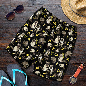Raccoon And Banana Pattern Print Men's Shorts