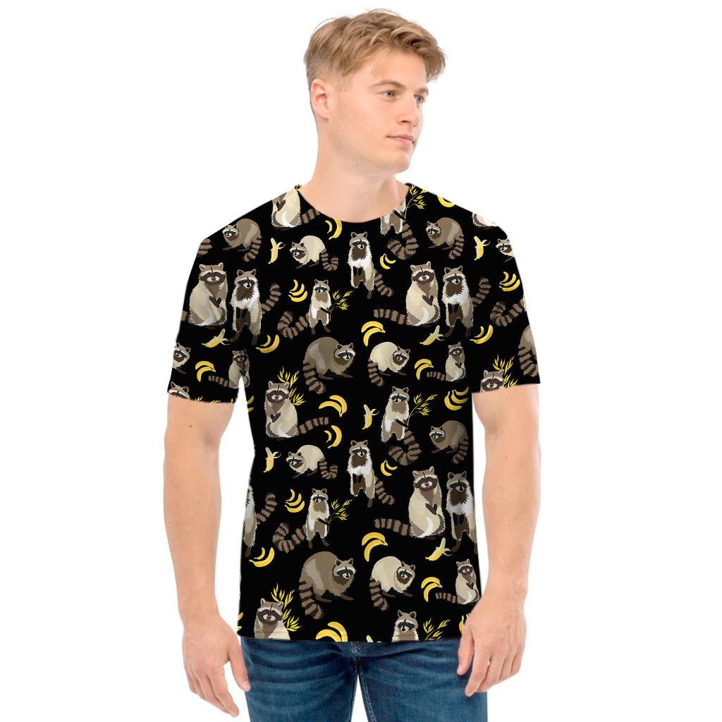 Raccoon And Banana Pattern Print Men's T-Shirt