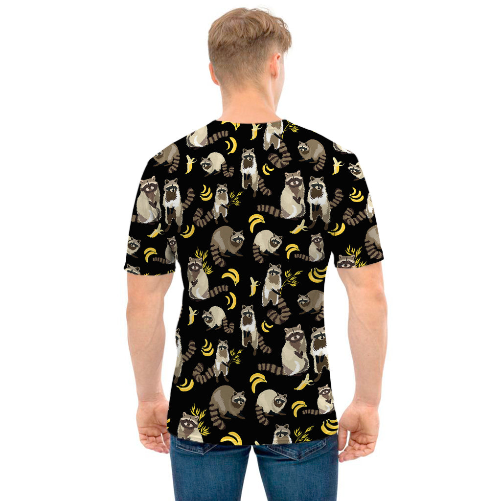 Raccoon And Banana Pattern Print Men's T-Shirt