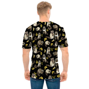 Raccoon And Banana Pattern Print Men's T-Shirt