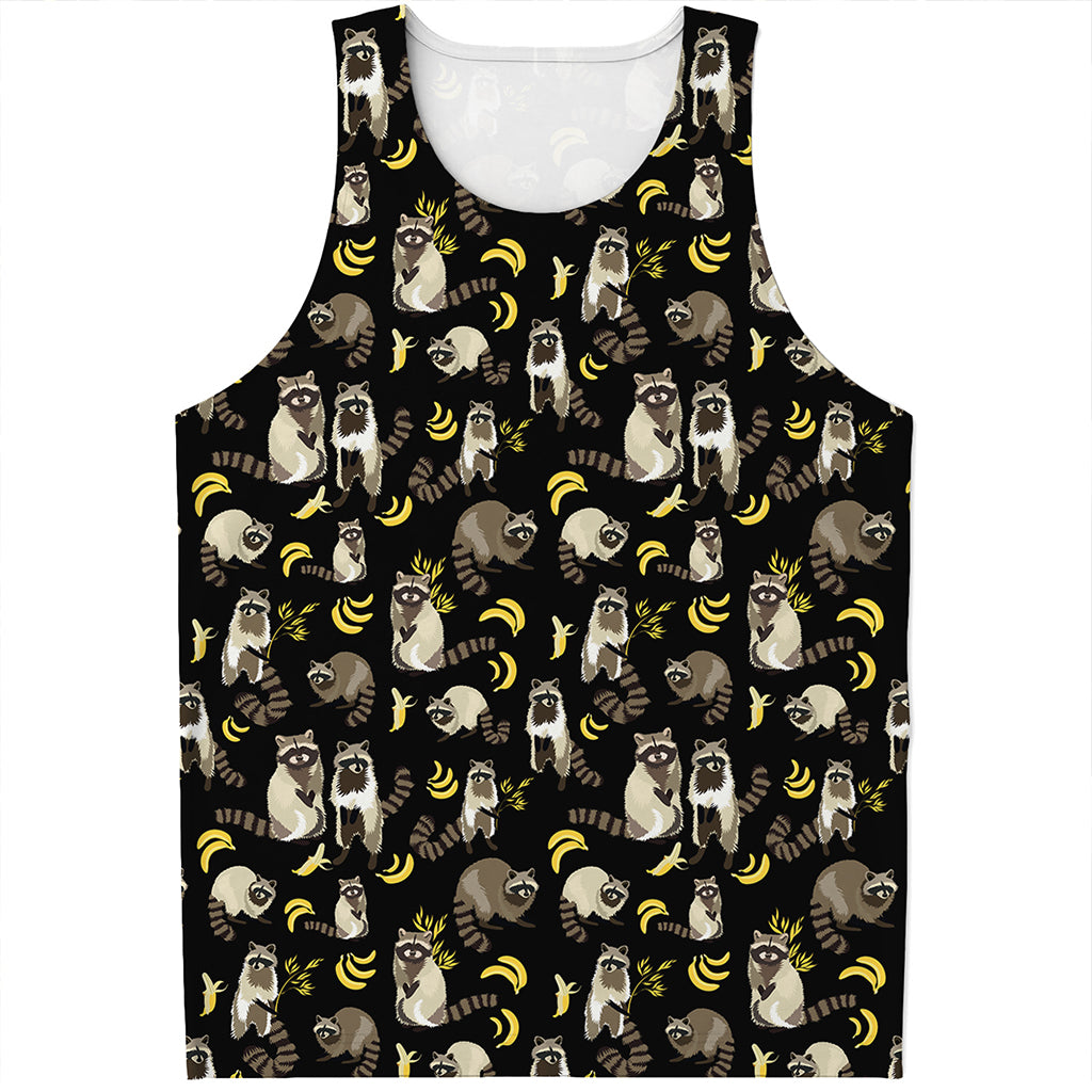 Raccoon And Banana Pattern Print Men's Tank Top