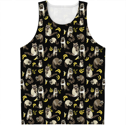 Raccoon And Banana Pattern Print Men's Tank Top