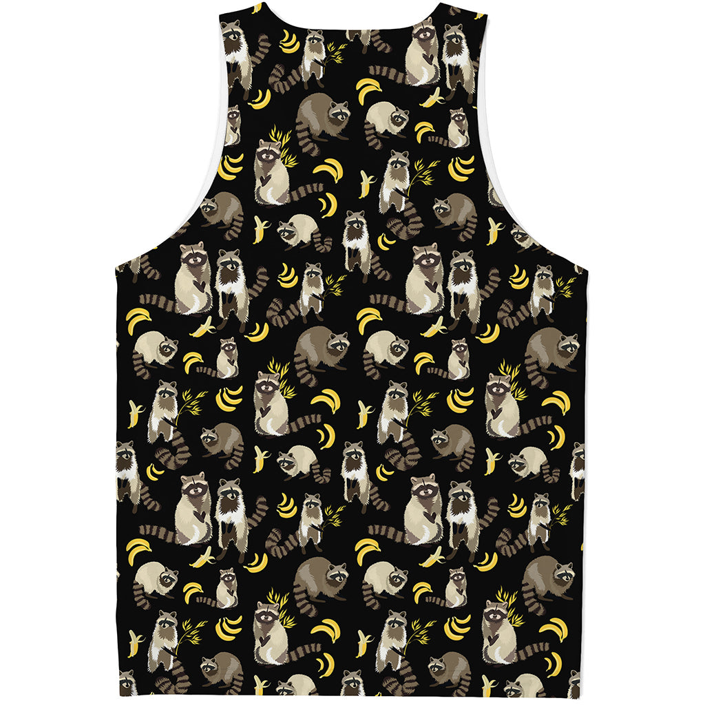 Raccoon And Banana Pattern Print Men's Tank Top