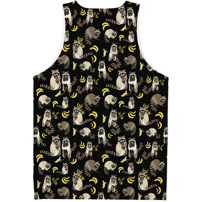 Raccoon And Banana Pattern Print Men's Tank Top