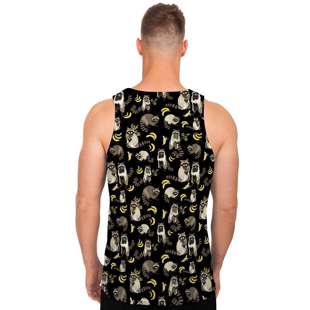 Raccoon And Banana Pattern Print Men's Tank Top