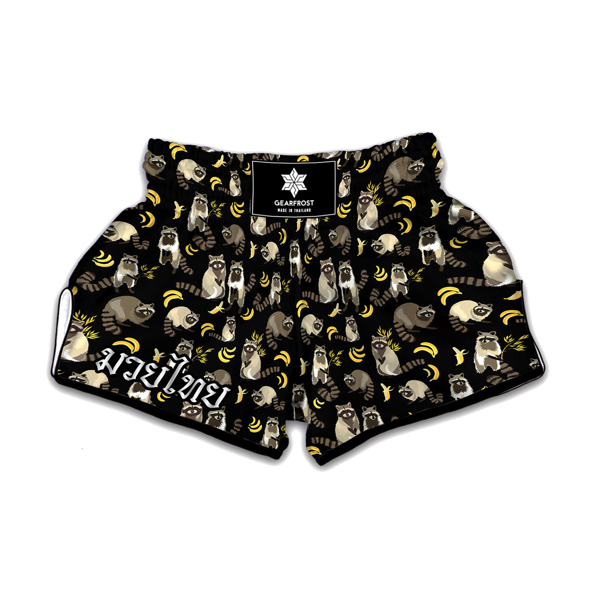 Raccoon And Banana Pattern Print Muay Thai Boxing Shorts