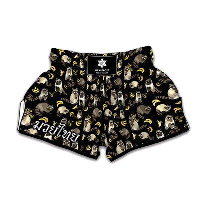 Raccoon And Banana Pattern Print Muay Thai Boxing Shorts