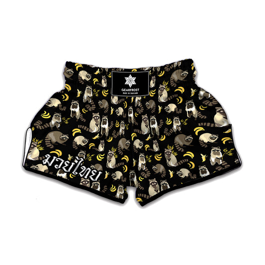 Raccoon And Banana Pattern Print Muay Thai Boxing Shorts