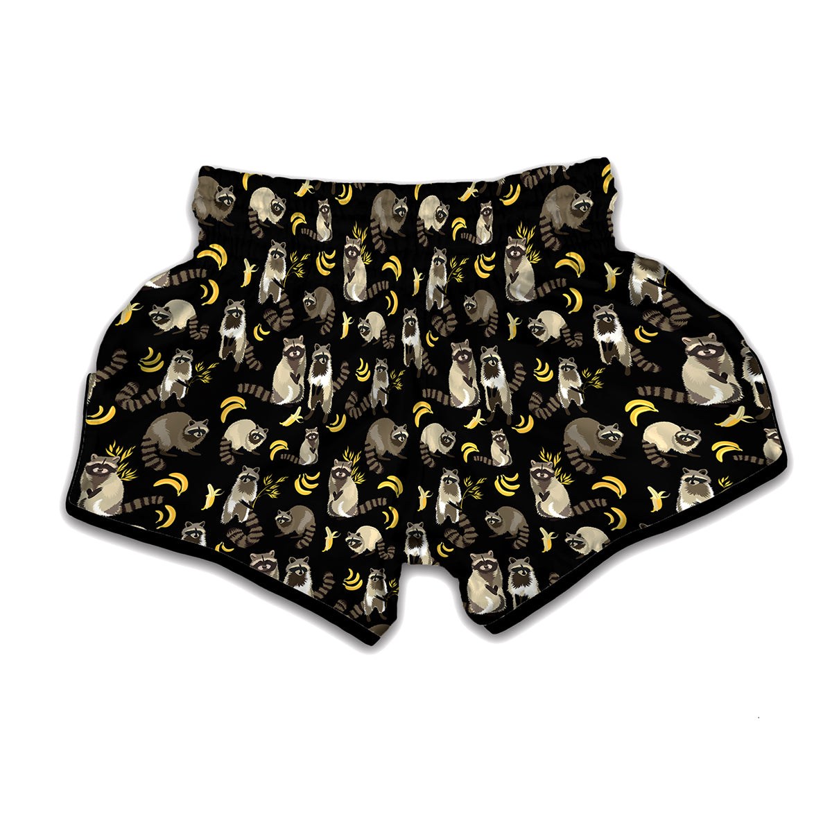 Raccoon And Banana Pattern Print Muay Thai Boxing Shorts