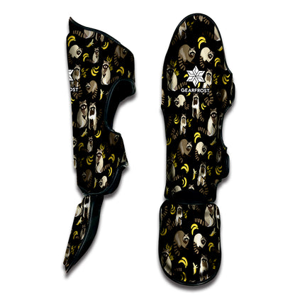 Raccoon And Banana Pattern Print Muay Thai Shin Guard