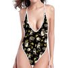 Raccoon And Banana Pattern Print One Piece High Cut Swimsuit