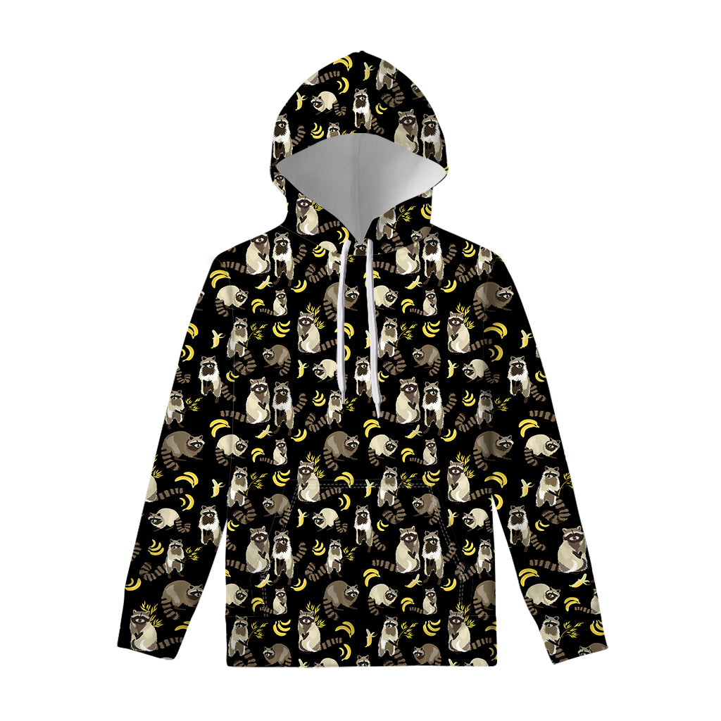 Raccoon And Banana Pattern Print Pullover Hoodie