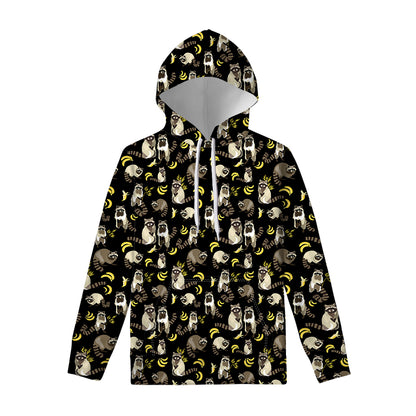 Raccoon And Banana Pattern Print Pullover Hoodie