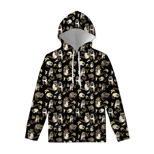 Raccoon And Banana Pattern Print Pullover Hoodie