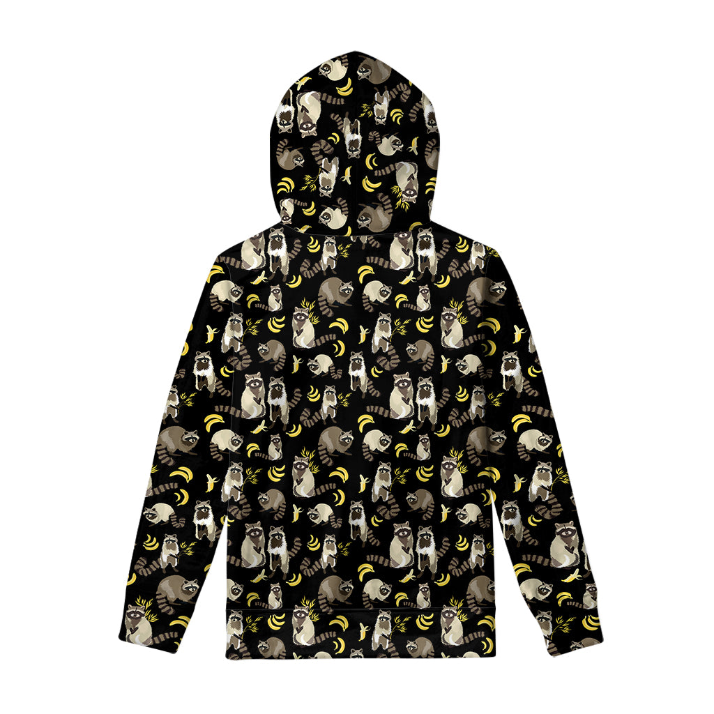 Raccoon And Banana Pattern Print Pullover Hoodie