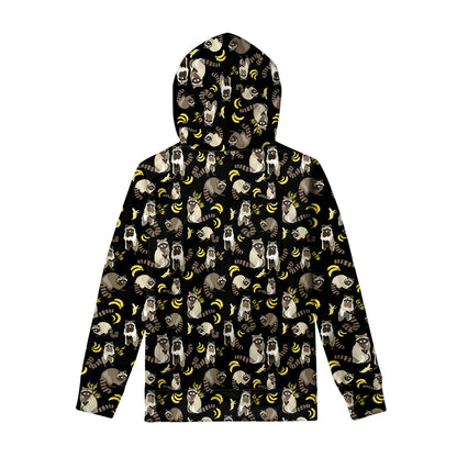 Raccoon And Banana Pattern Print Pullover Hoodie