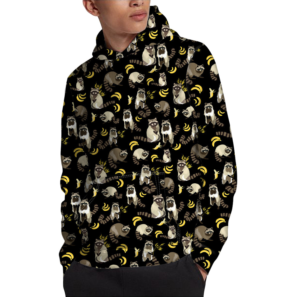 Raccoon And Banana Pattern Print Pullover Hoodie