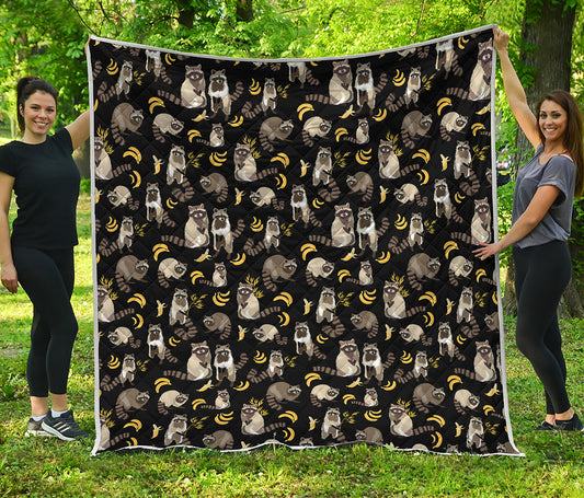 Raccoon And Banana Pattern Print Quilt