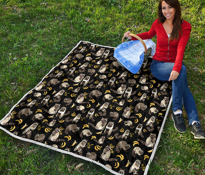 Raccoon And Banana Pattern Print Quilt