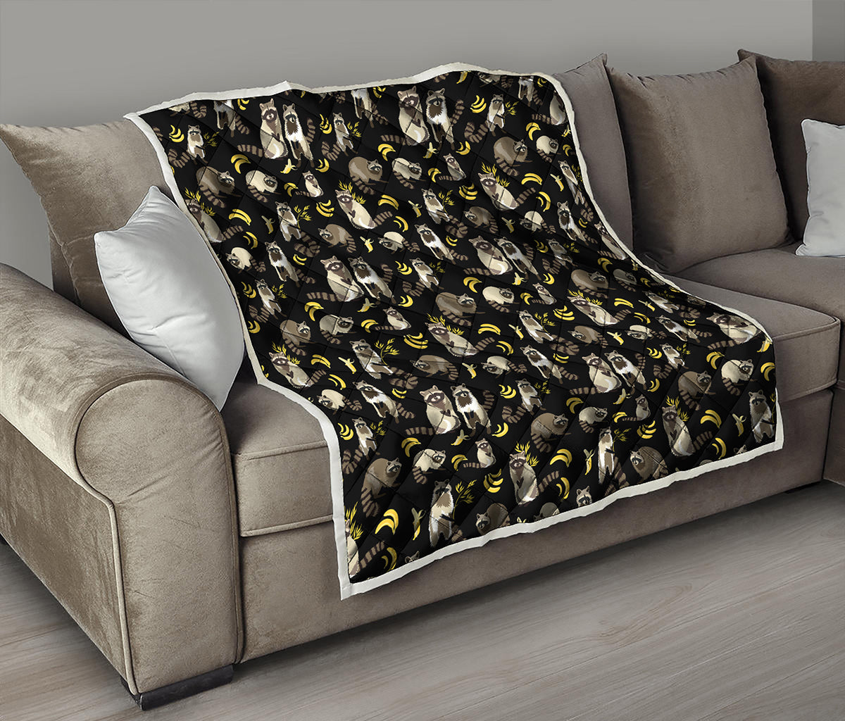 Raccoon And Banana Pattern Print Quilt