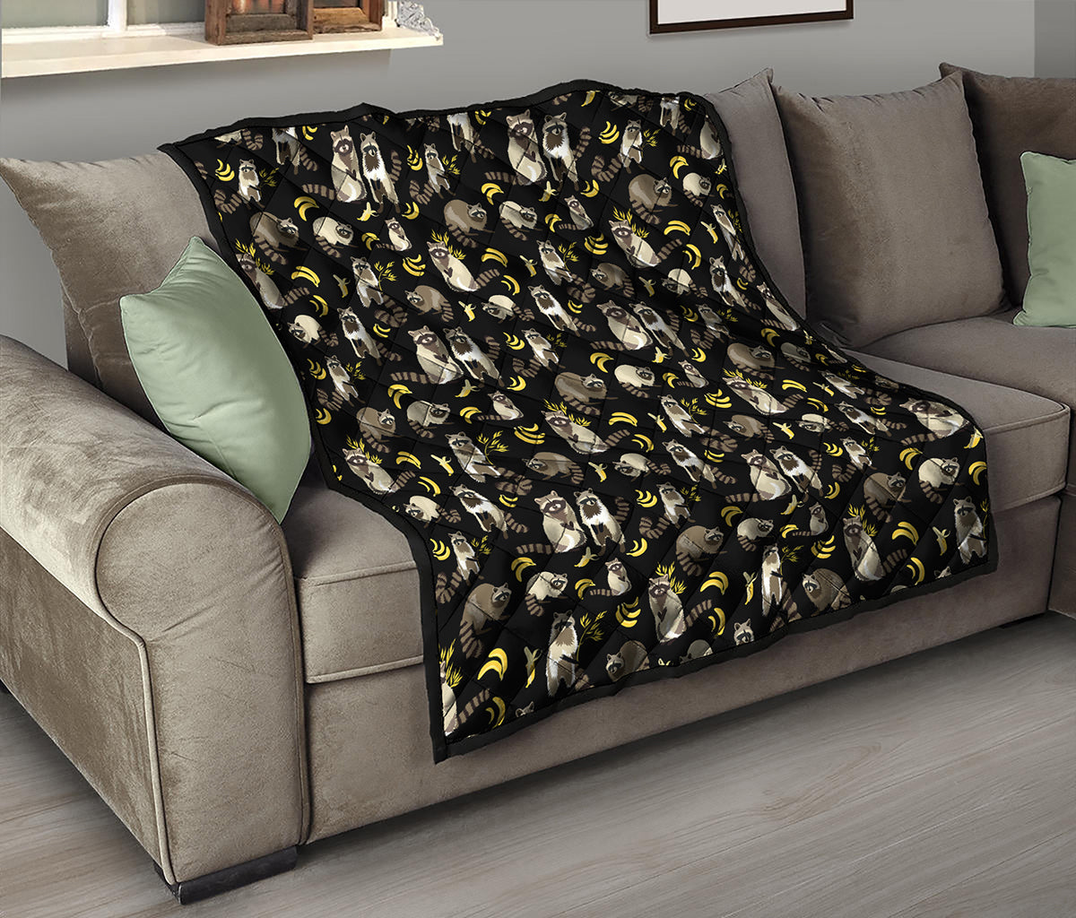 Raccoon And Banana Pattern Print Quilt