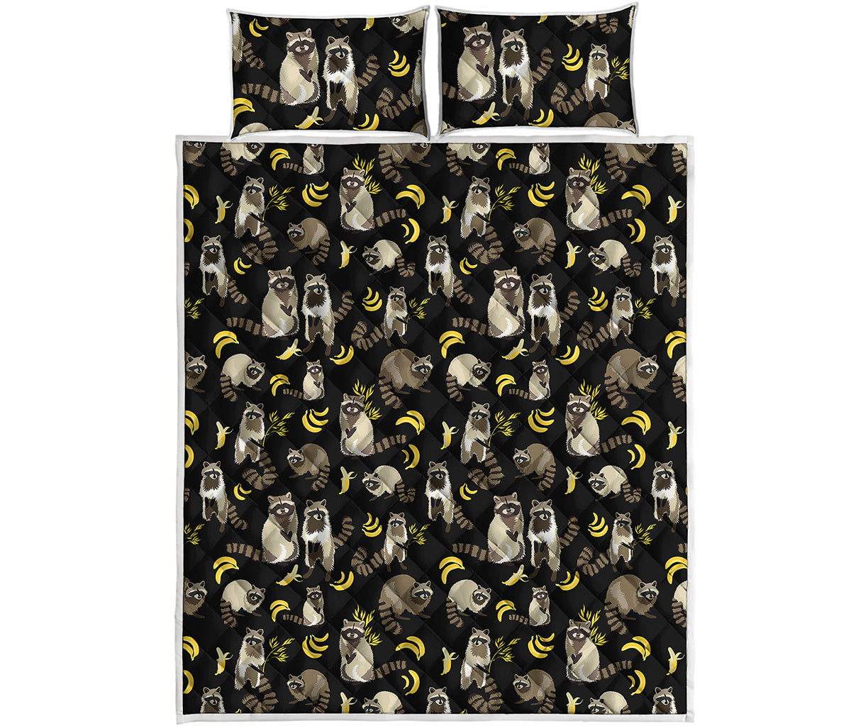 Raccoon And Banana Pattern Print Quilt Bed Set