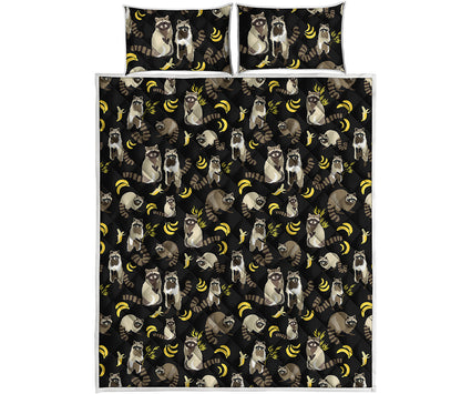Raccoon And Banana Pattern Print Quilt Bed Set