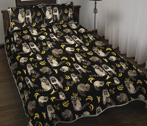 Raccoon And Banana Pattern Print Quilt Bed Set