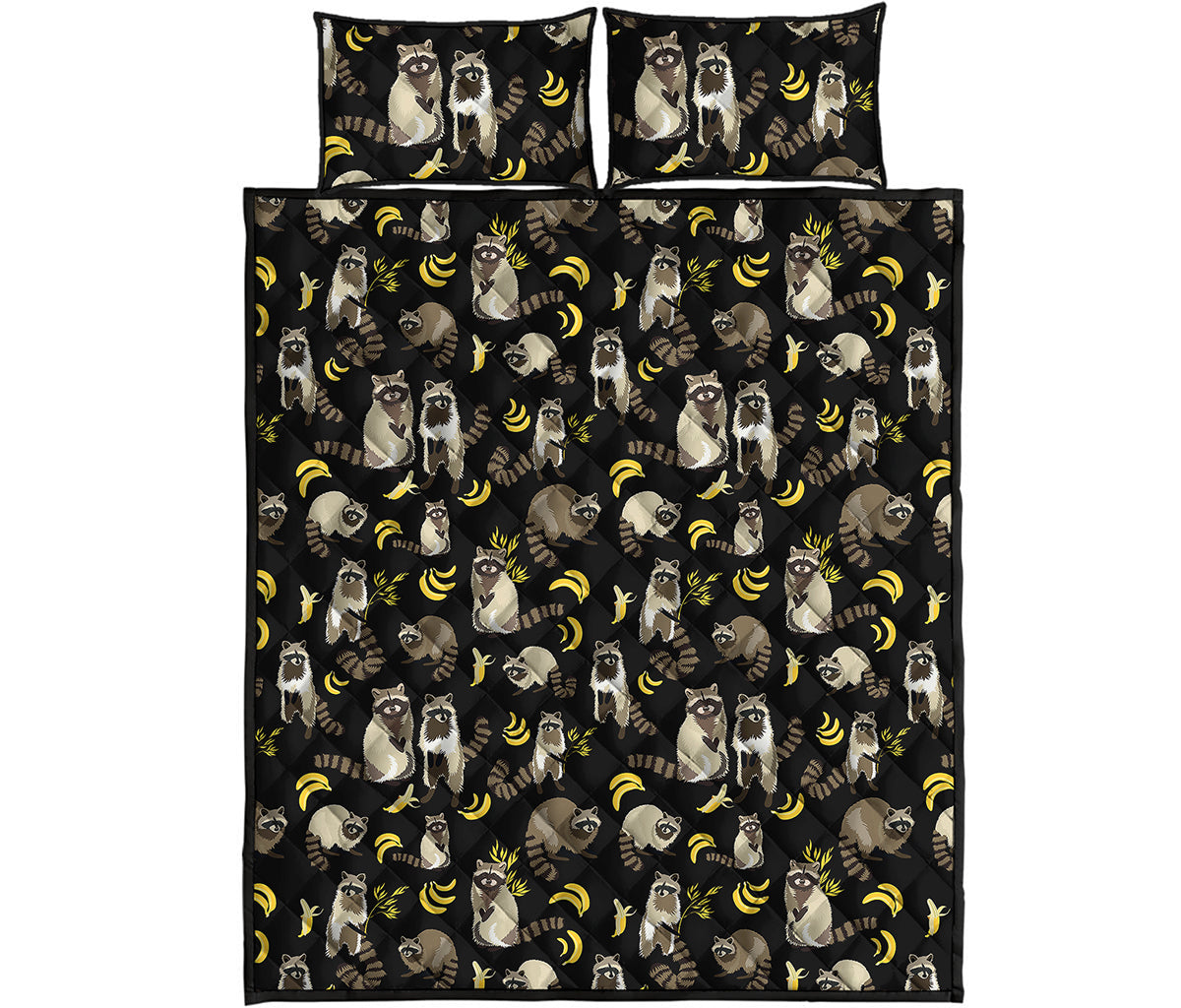 Raccoon And Banana Pattern Print Quilt Bed Set