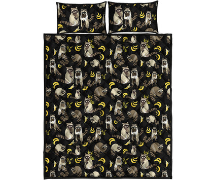 Raccoon And Banana Pattern Print Quilt Bed Set