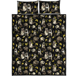 Raccoon And Banana Pattern Print Quilt Bed Set