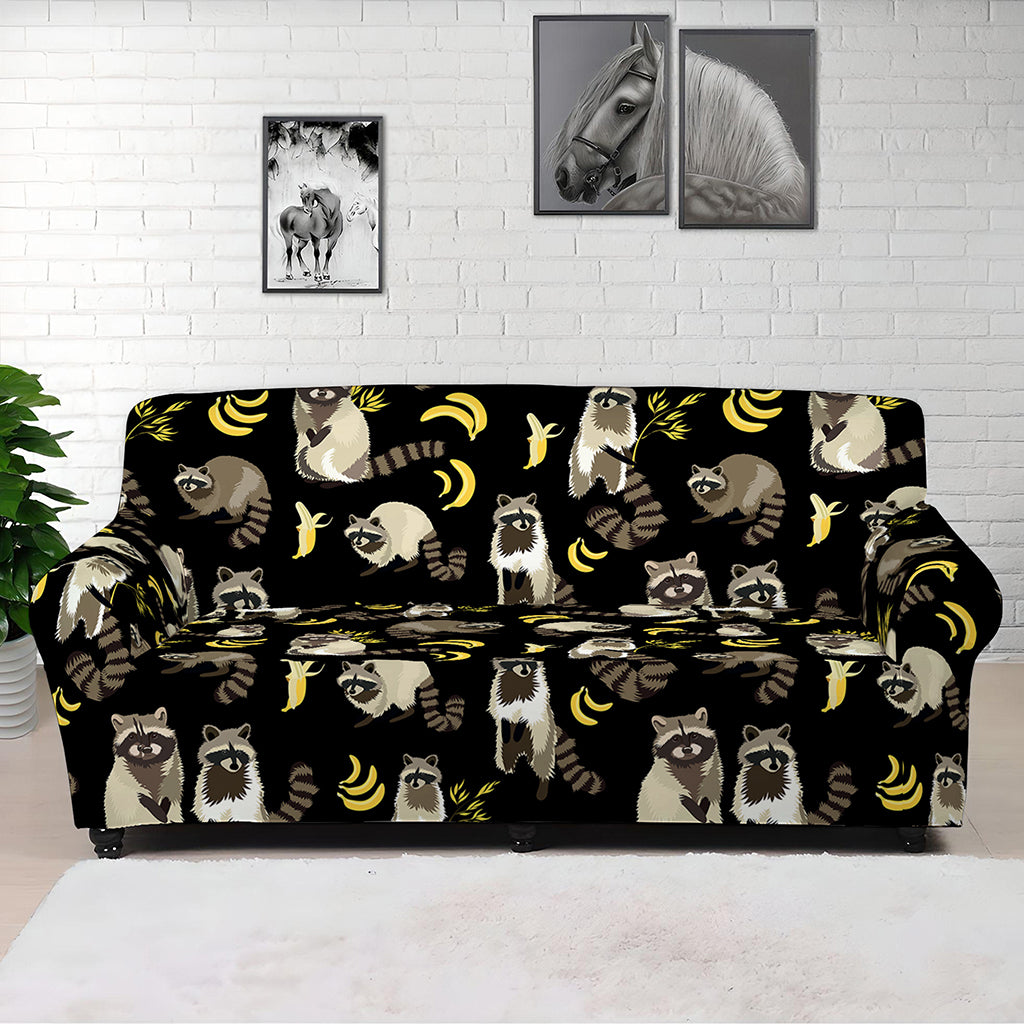 Raccoon And Banana Pattern Print Sofa Cover