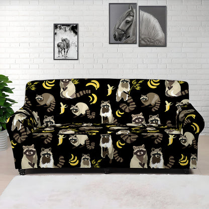 Raccoon And Banana Pattern Print Sofa Cover