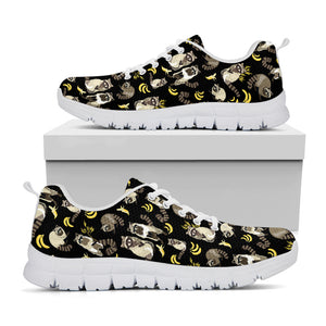 Raccoon And Banana Pattern Print White Sneakers