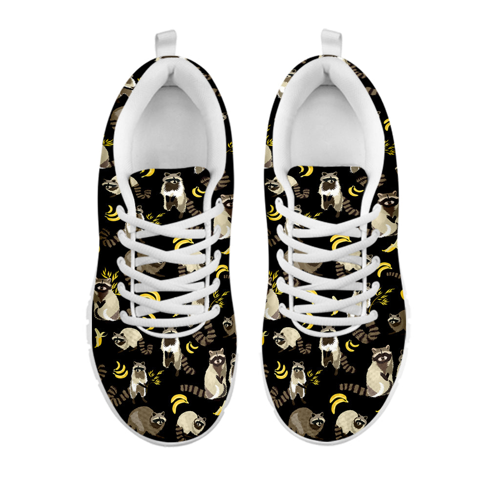 Raccoon And Banana Pattern Print White Sneakers