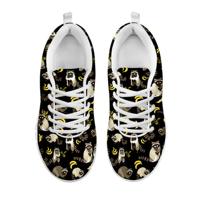 Raccoon And Banana Pattern Print White Sneakers