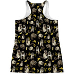 Raccoon And Banana Pattern Print Women's Racerback Tank Top
