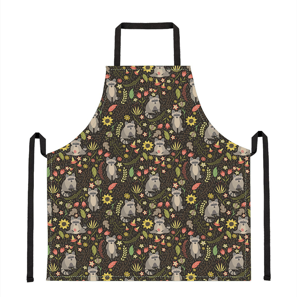 Raccoon And Floral Pattern Print Apron