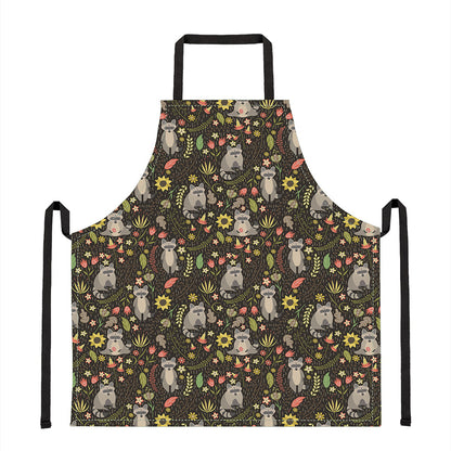 Raccoon And Floral Pattern Print Apron