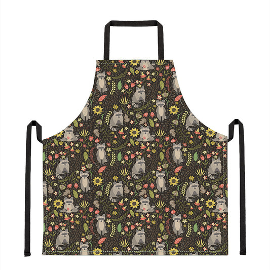 Raccoon And Floral Pattern Print Apron