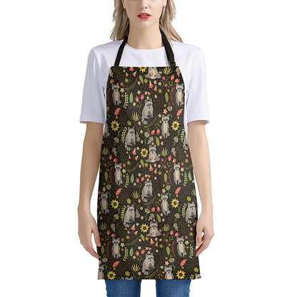 Raccoon And Floral Pattern Print Apron