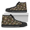 Raccoon And Floral Pattern Print Black High Top Shoes