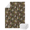 Raccoon And Floral Pattern Print Blanket