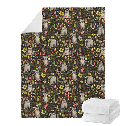 Raccoon And Floral Pattern Print Blanket